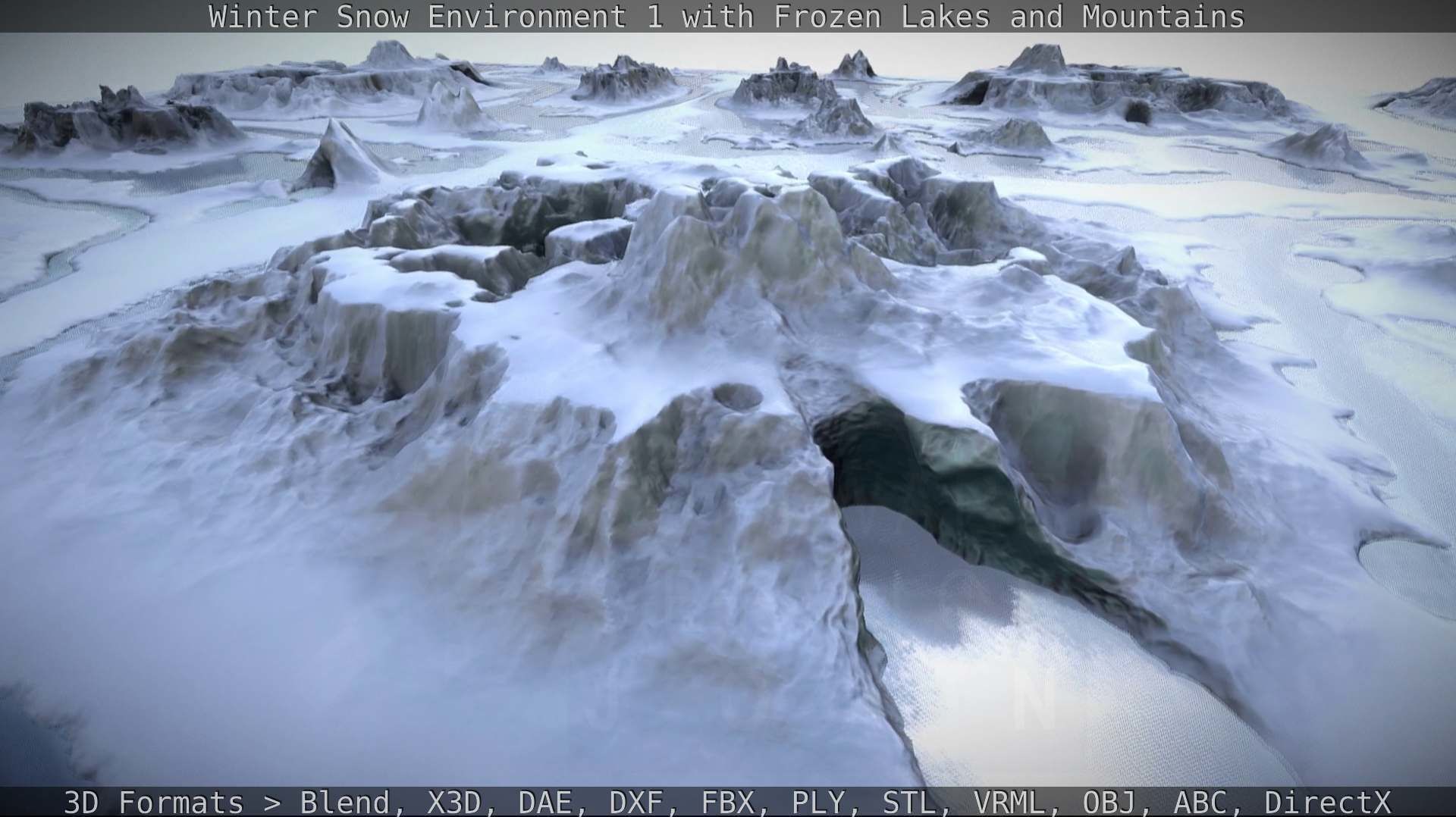 Winter Snow Environment 1 With Frozen Lakes And Mountains  Low-poly 3D model_65