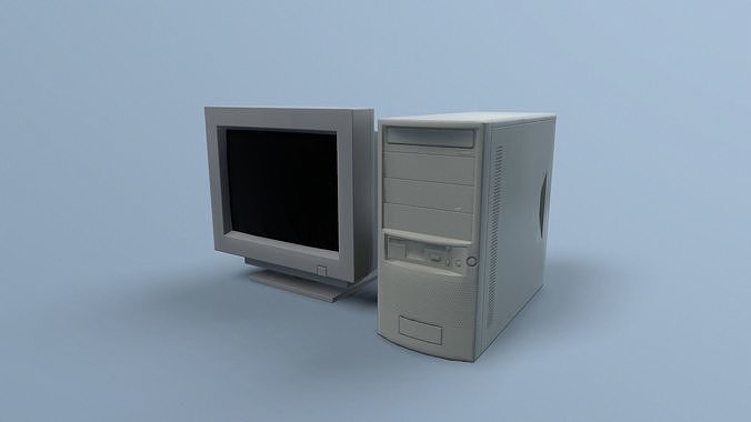 CRT monitor and PC Low-poly 3D model