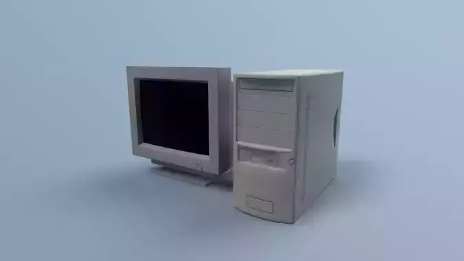 CRT monitor and PC Low-poly 3D model