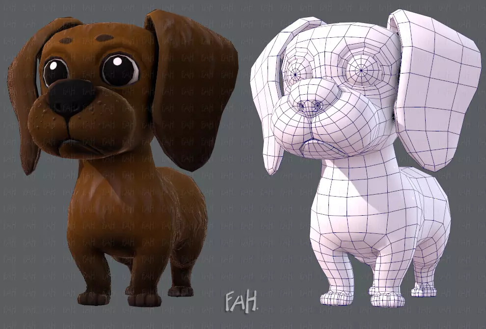 Dog base cartoon Low-poly 3D model_0