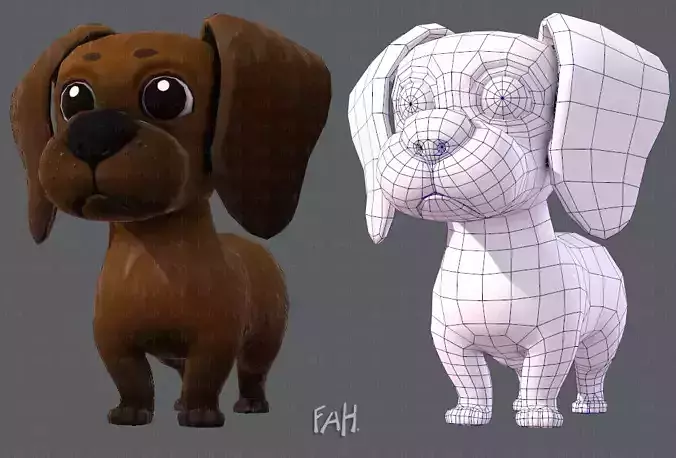 Dog base cartoon Low-poly 3D model