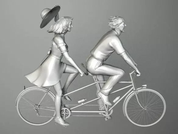 TANDEM couple riding bicycle 3D model_0