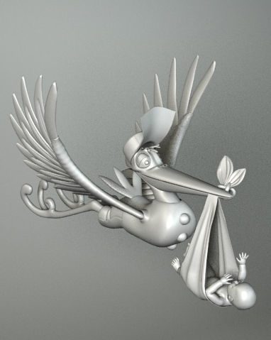 STORK 2 pelican flying with baby 3D model