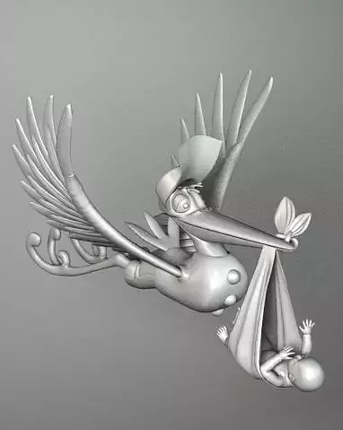 STORK 2 pelican flying with baby 3D model