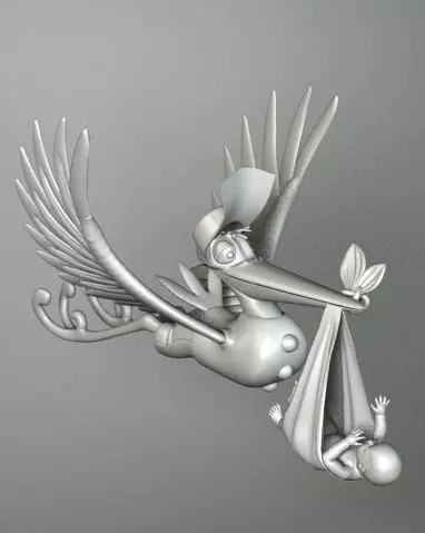 STORK 2 pelican flying with baby 3D model