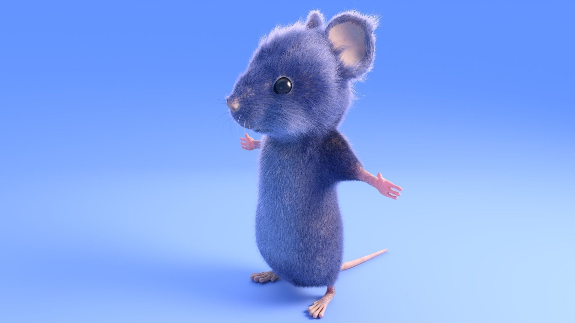 Mouse - Cartoon style - Grey fur Low-poly 3D model_5