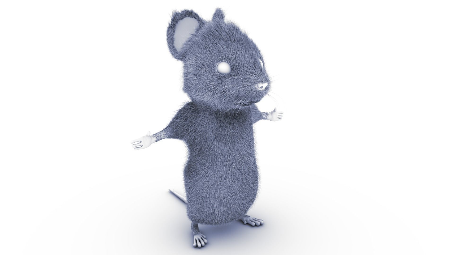 Mouse - Cartoon style - Grey fur Low-poly 3D model_8