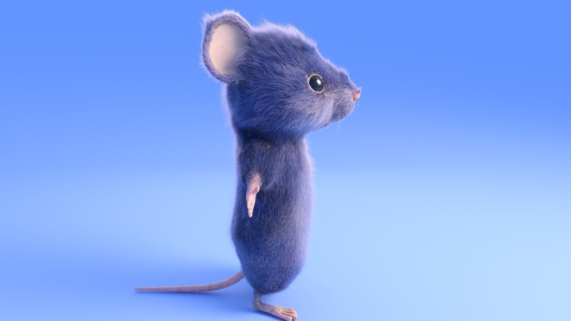 Mouse - Cartoon style - Grey fur Low-poly 3D model_2