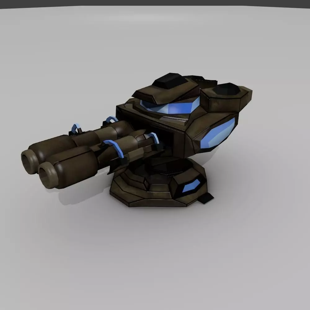 Sci-fi Low-poly Cannon Turret Low-poly 3D model_0
