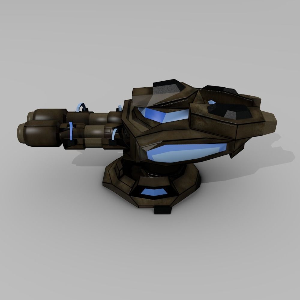 Sci-fi Low-poly Cannon Turret Low-poly 3D model_3