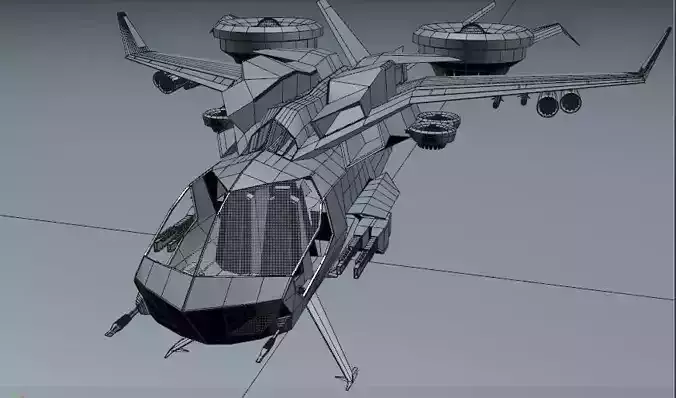 XGunship futuristic fighter jet Low-poly 3D model