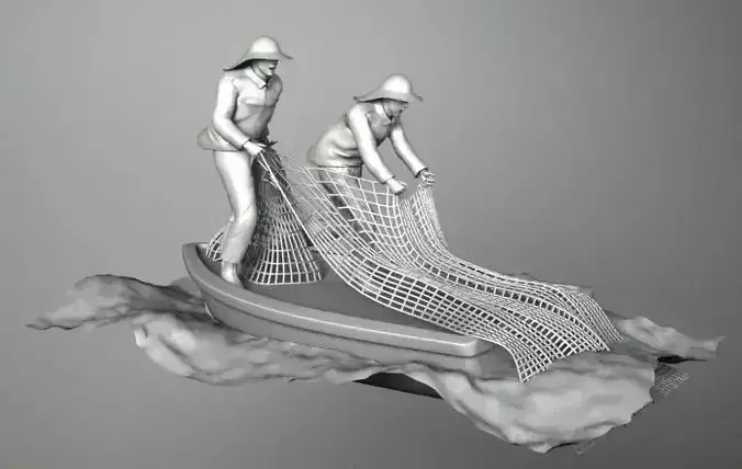 FISHERMEN fishing boat with two people