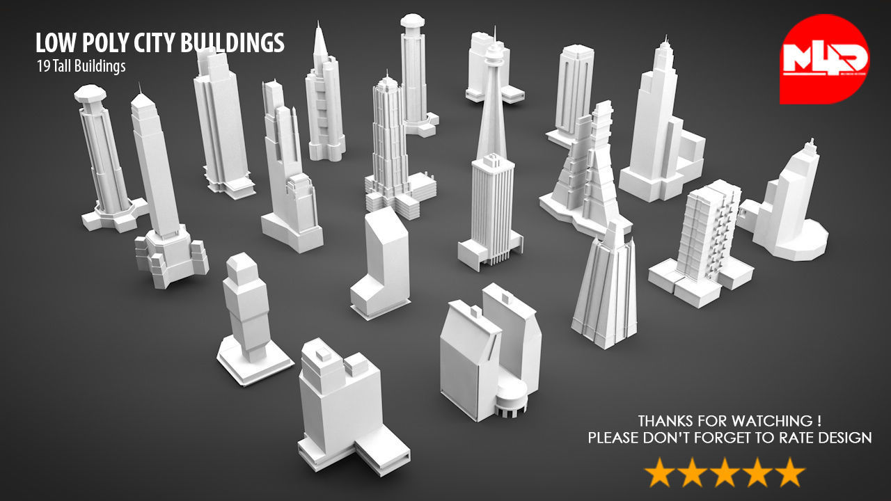 Low Poly City Buildings Low-poly 3D model_1