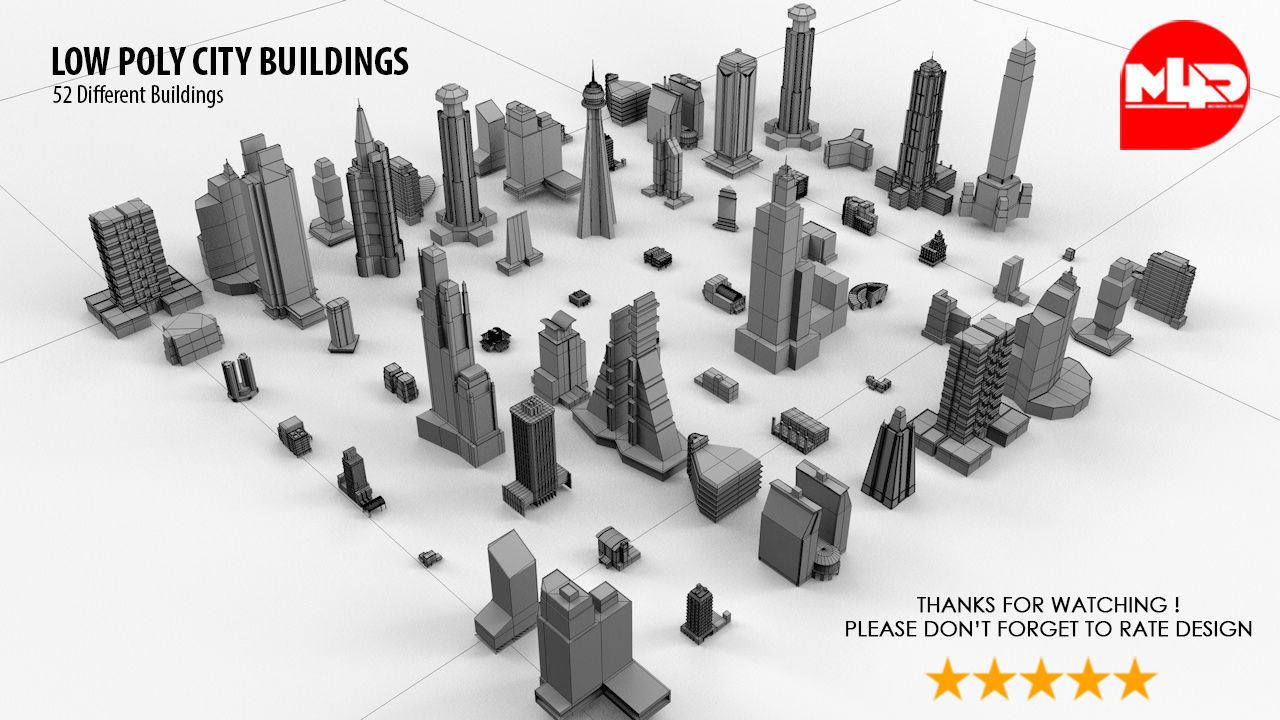 Low Poly City Buildings Low-poly 3D model_3