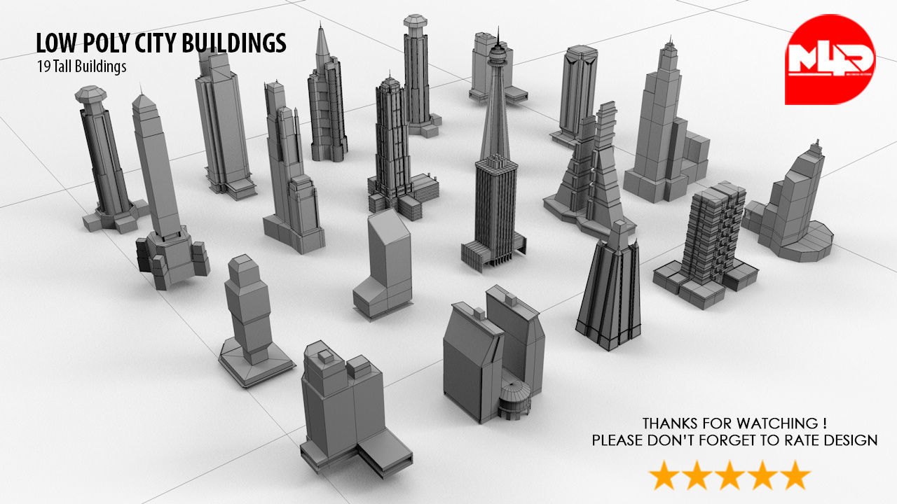 Low Poly City Buildings Low-poly 3D model_2
