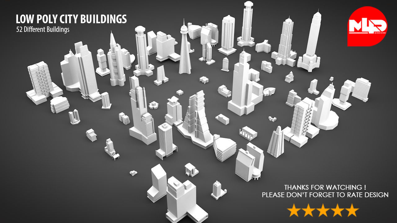 Low Poly City Buildings Low-poly 3D model_4