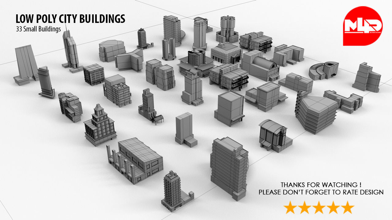 Low Poly City Buildings Low-poly 3D model_5