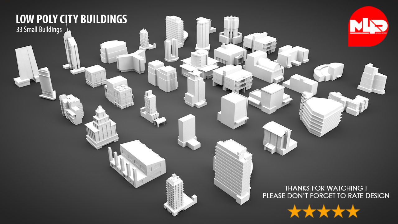 Low Poly City Buildings Low-poly 3D model_6