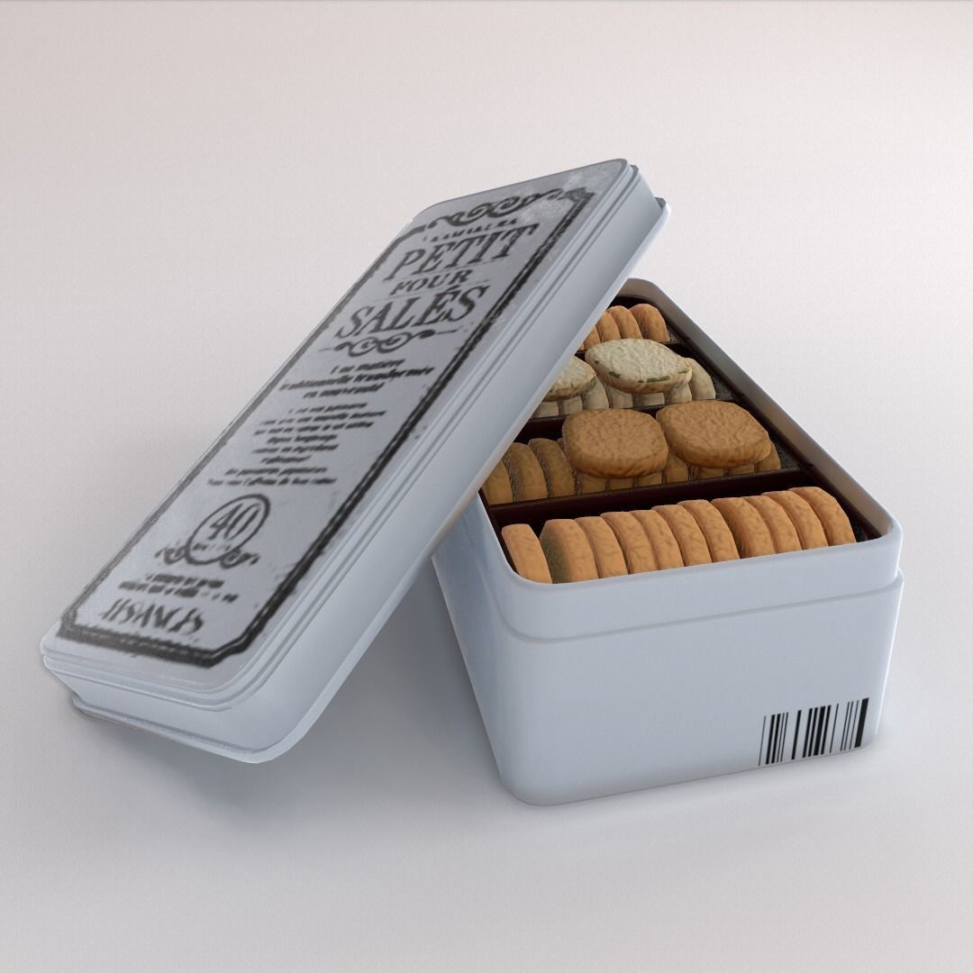 Food Cookies Metal Box Opened Low-poly 3D model_2