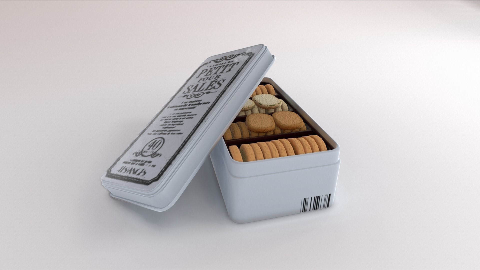 Food Cookies Metal Box Opened Low-poly 3D model_3