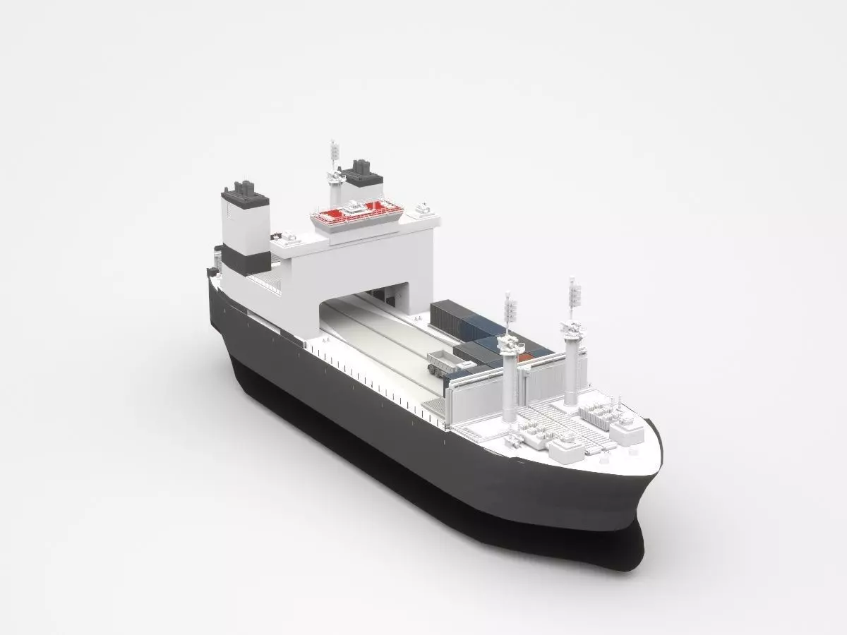 Small Freight Ship Cargo Partly Loaded With Containers 3D model_0