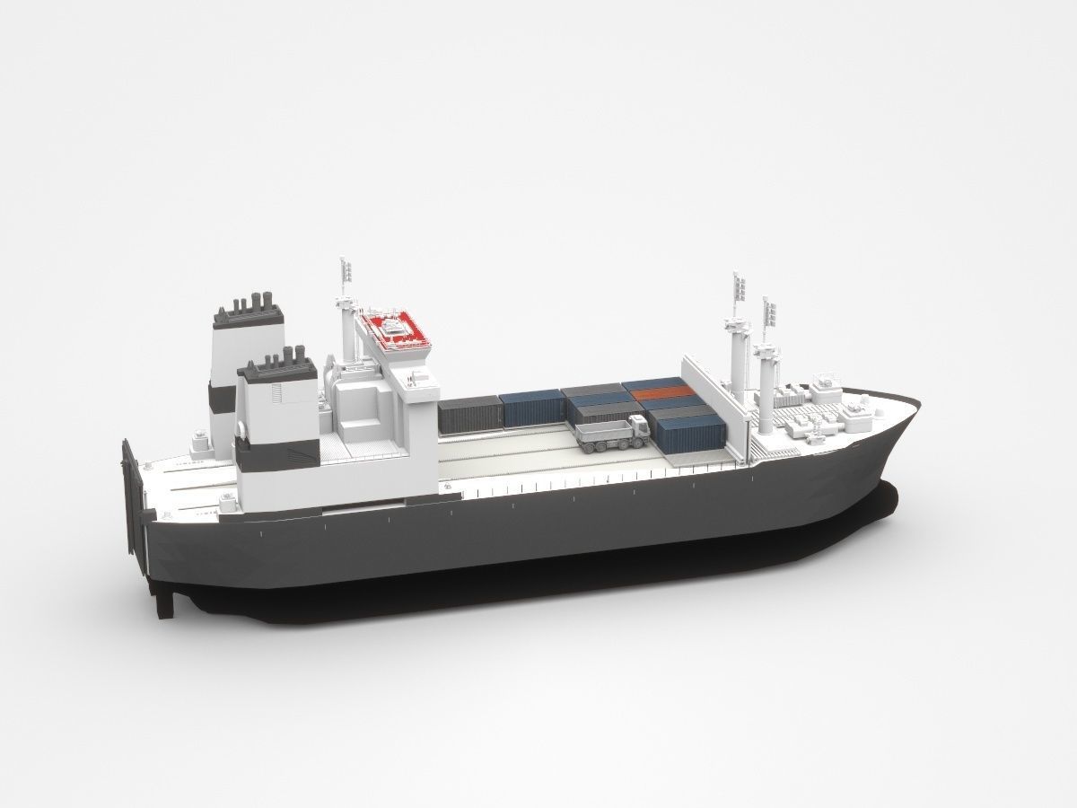Small Freight Ship Cargo Partly Loaded With Containers 3D model_3