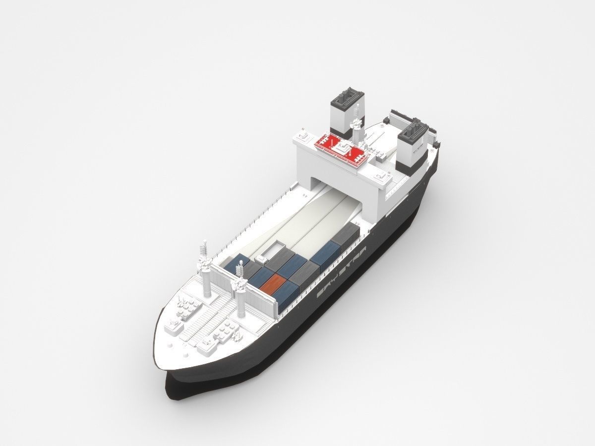 Small Freight Ship Cargo Partly Loaded With Containers 3D model_1