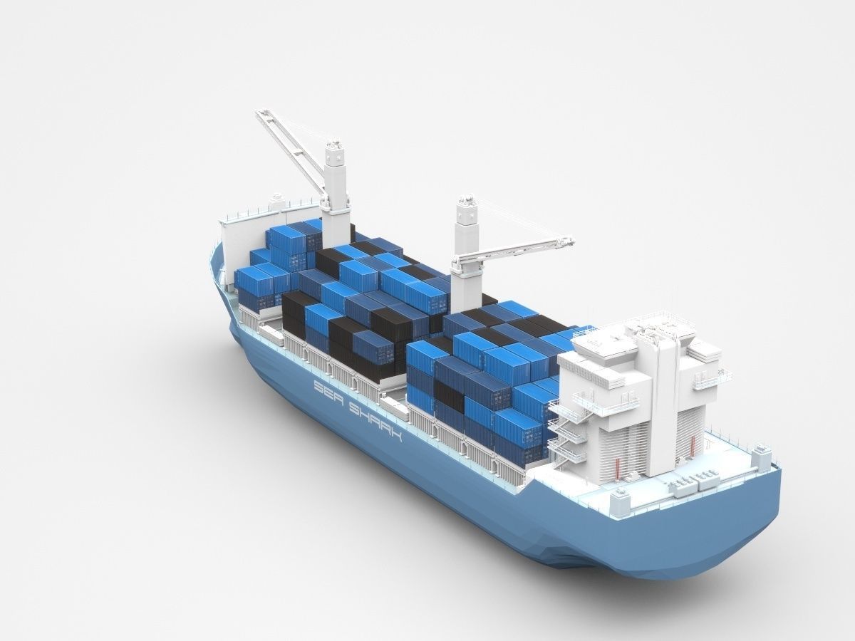Huge Blue Freight Ship Fully Loaded With Containers 3D model_1