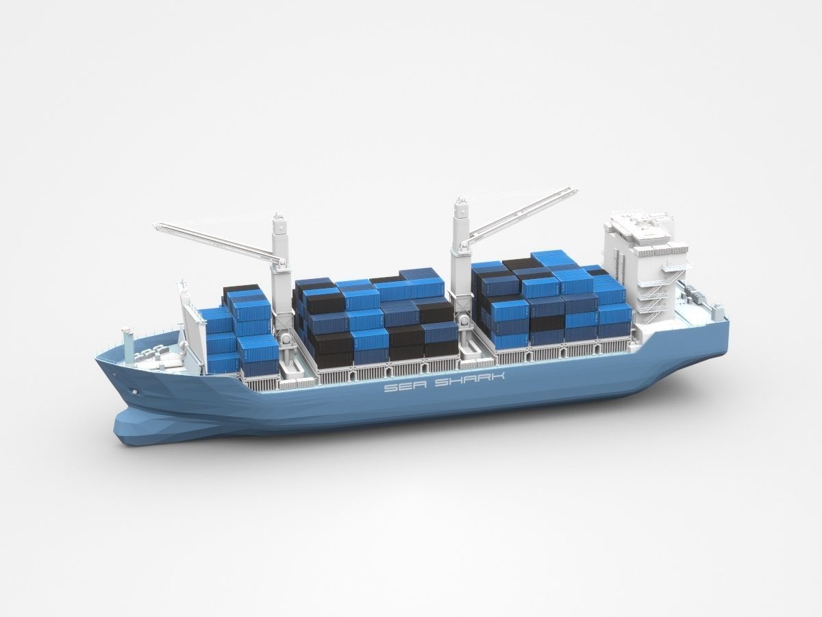 Huge Blue Freight Ship Fully Loaded With Containers 3D model_2