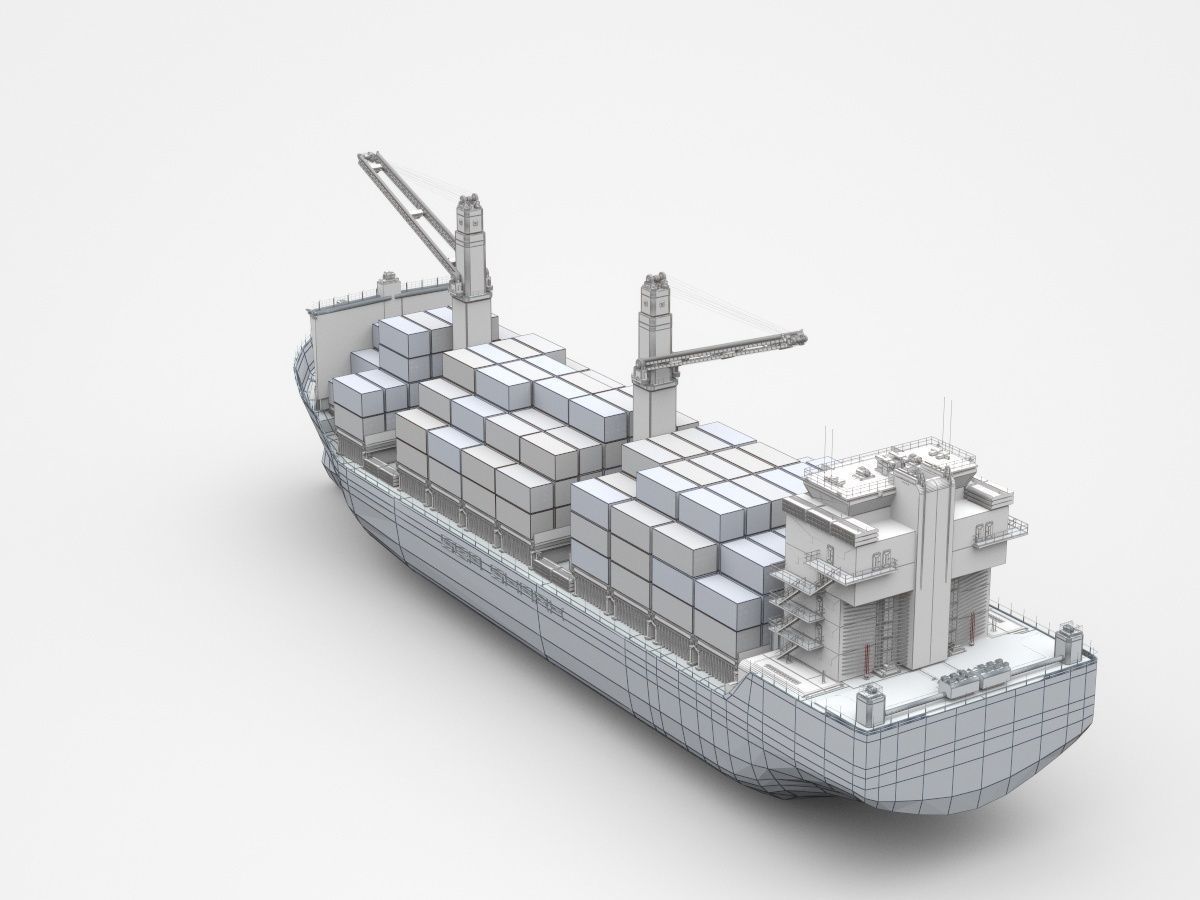 Huge Blue Freight Ship Fully Loaded With Containers 3D model_5