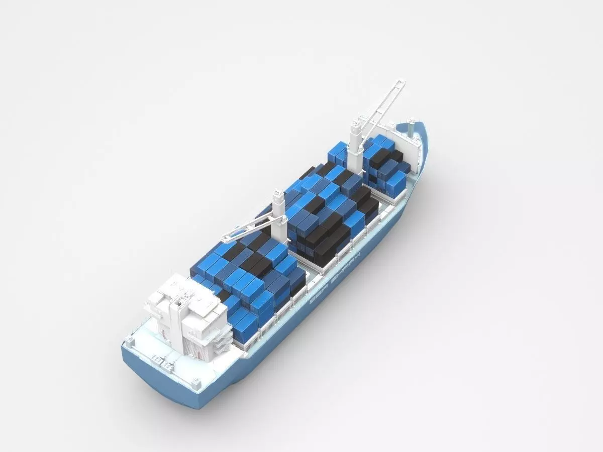 Huge Blue Freight Ship Fully Loaded With Containers 3D model_0