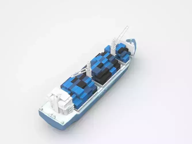 Huge Blue Freight Ship Fully Loaded With Containers