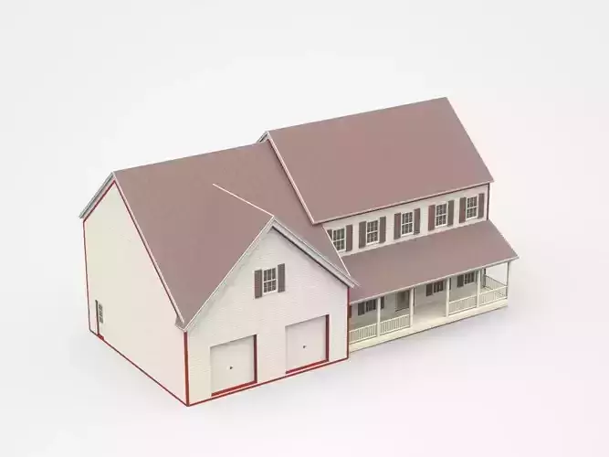 Two Storey House With Porch And Two Garages 3D model