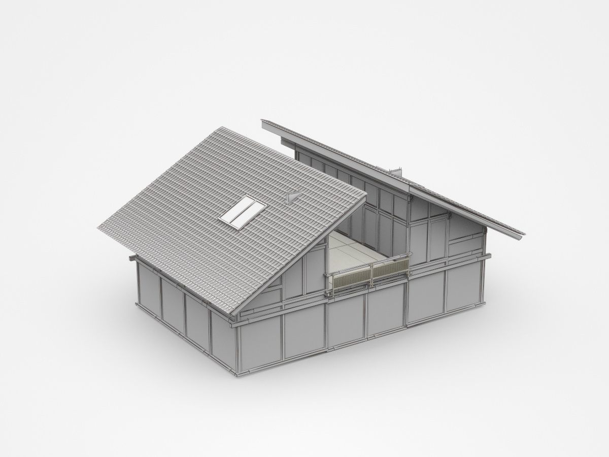 Dark Two-storey House With Separate Roof And Connected Veranda 3D model_4