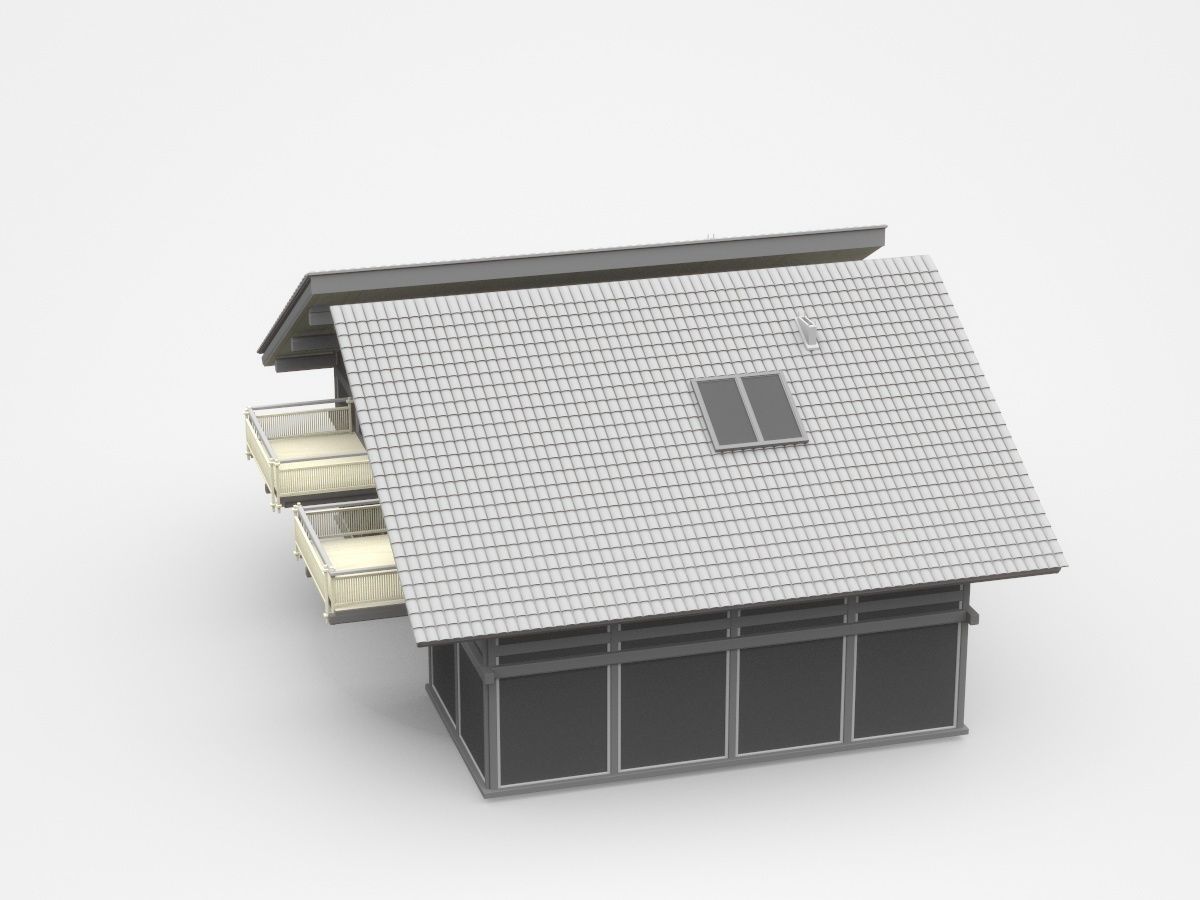 Dark Two-storey House With Separate Roof And Connected Veranda 3D model_3