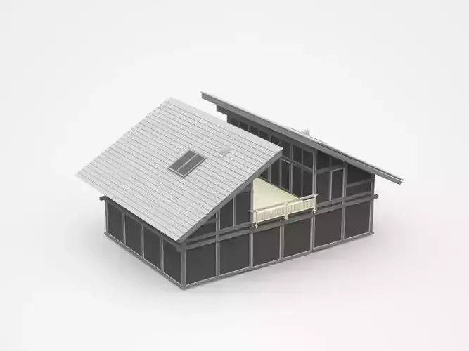 Dark Two-storey House With Separate Roof And Connected Veranda