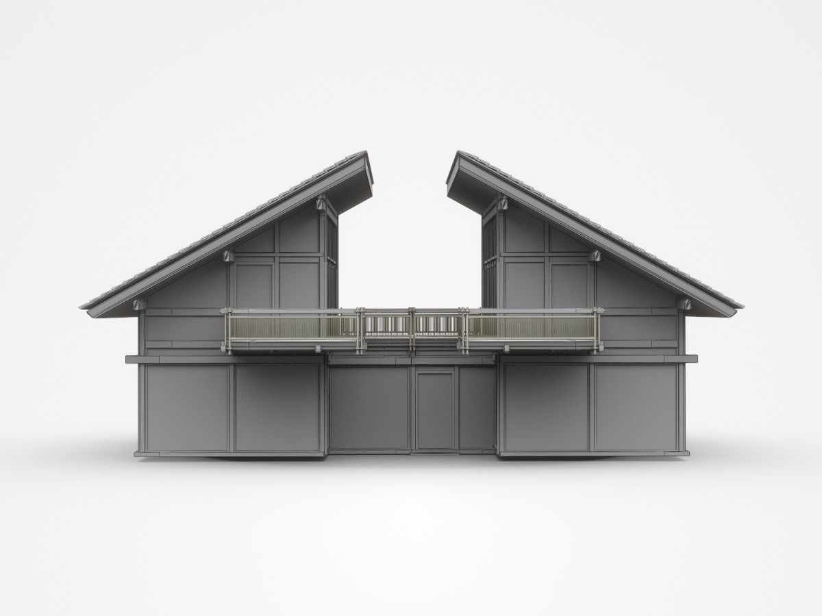 Dark Two-storey House With Separate Roof And Connected Veranda 3D model_5