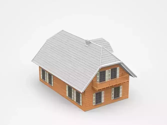 Wooden Two-storey House With Glass Windows And Balcony