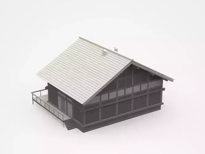 Dark Two-storey House With Long Veranda And Balcony