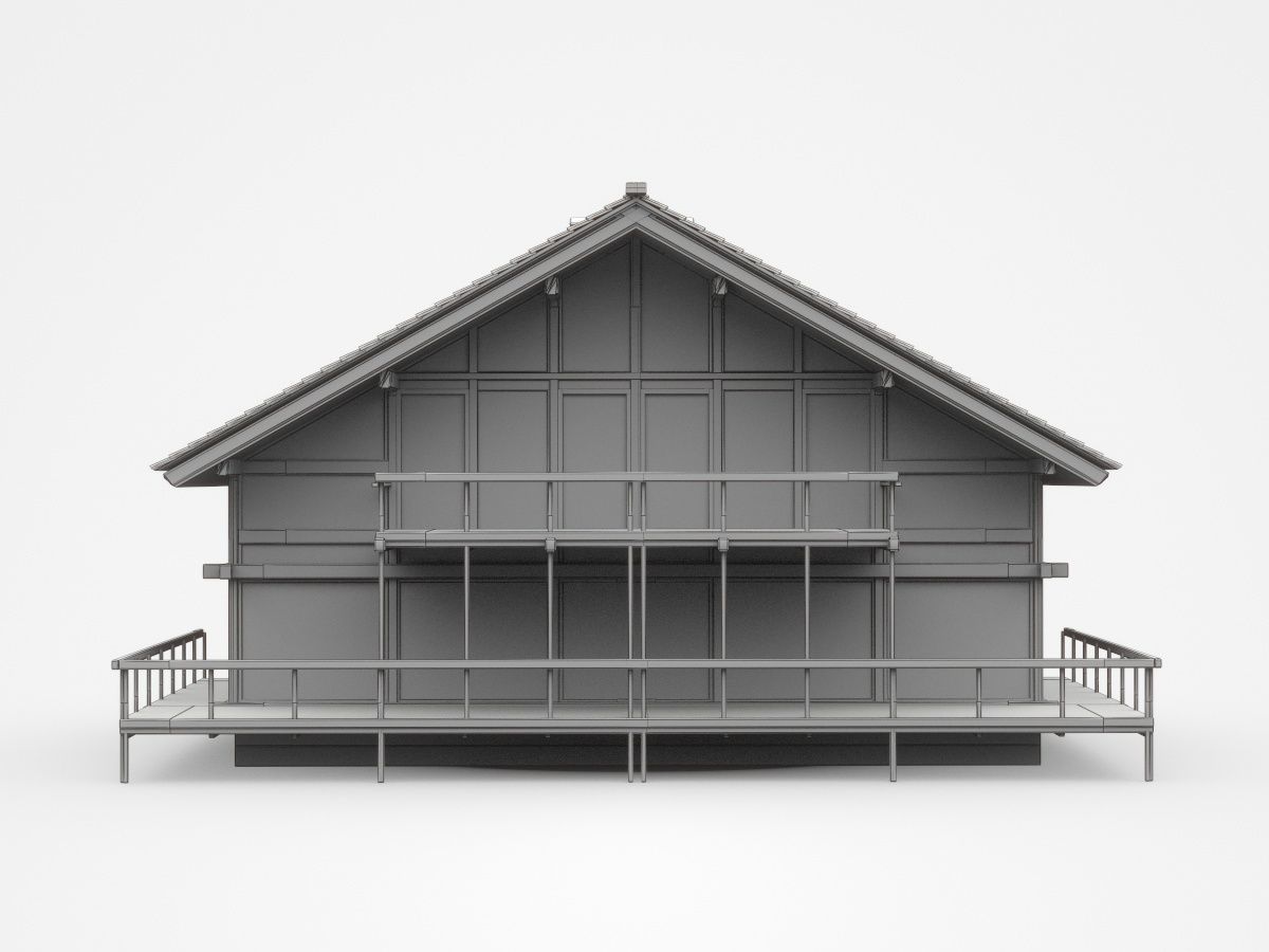 Dark Two-storey House With Long Veranda And Balcony 3D model_5