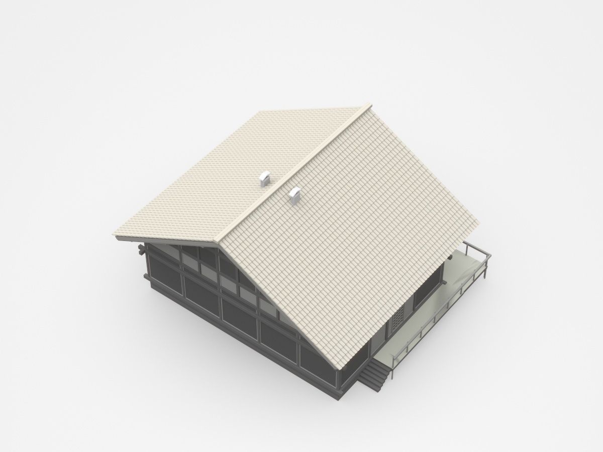 Dark Two-storey House With Long Veranda And Balcony 3D model_1