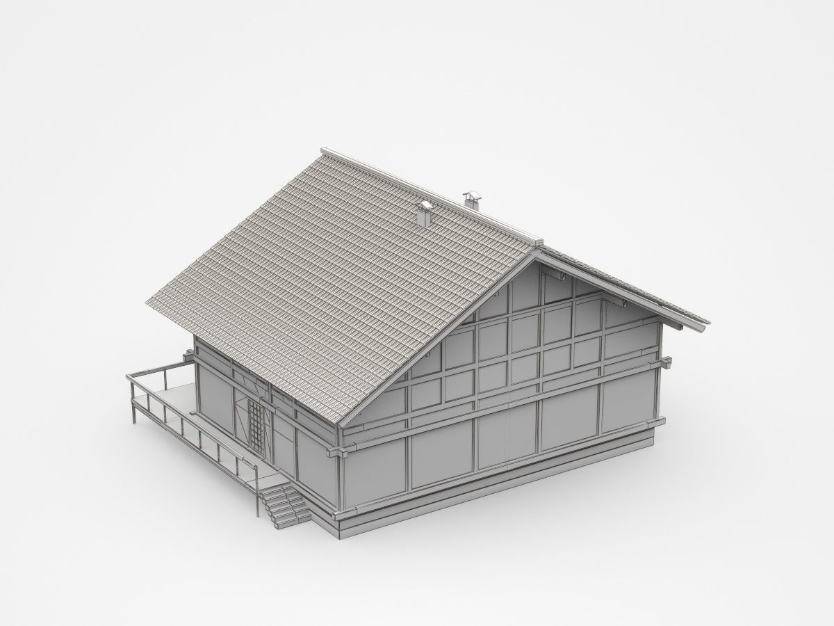 Dark Two-storey House With Long Veranda And Balcony 3D model_4