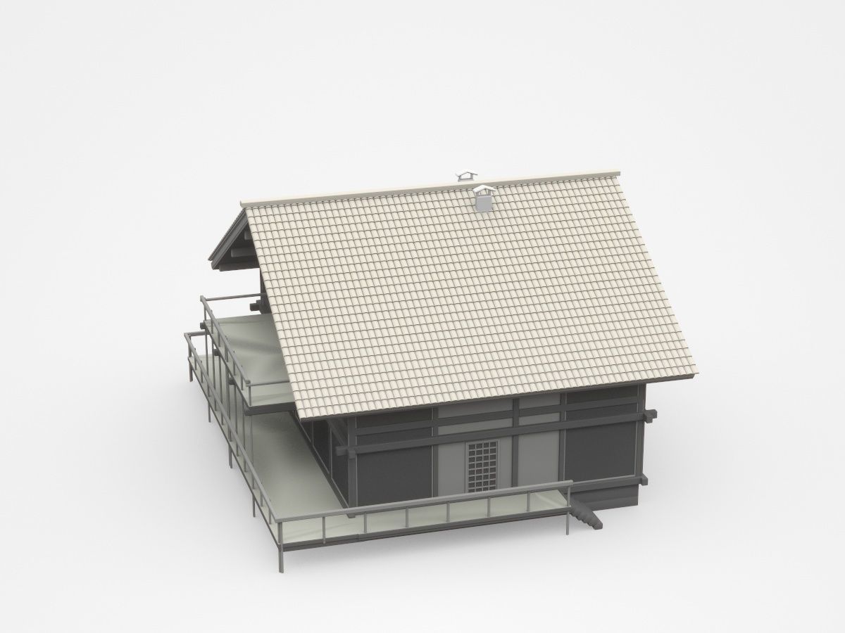 Dark Two-storey House With Long Veranda And Balcony 3D model_3