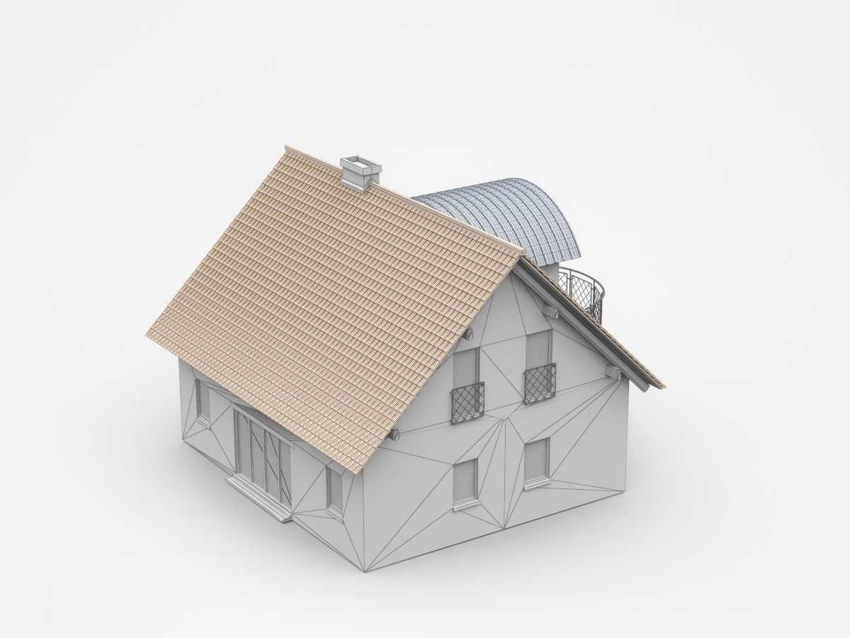 Light Two-storey House With Big Round Shape Balcony 3D model_4