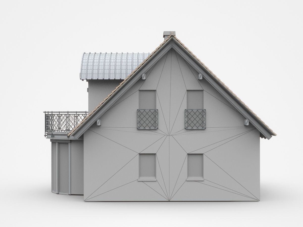 Light Two-storey House With Big Round Shape Balcony 3D model_5