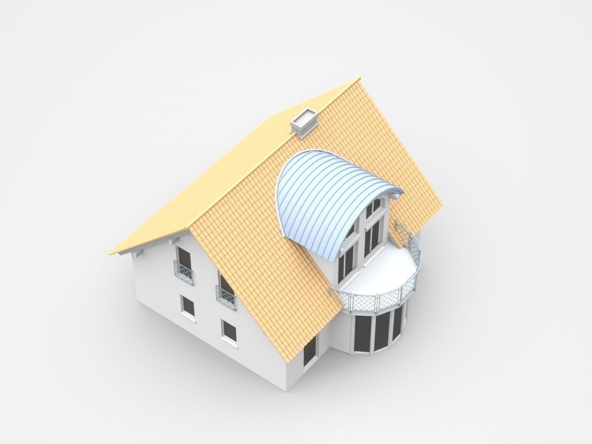 Light Two-storey House With Big Round Shape Balcony 3D model_1