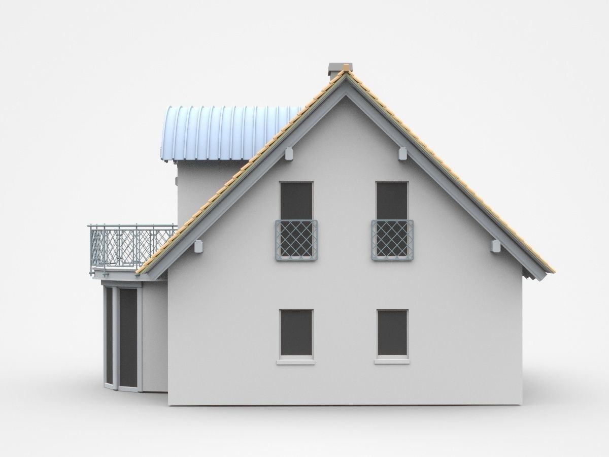 Light Two-storey House With Big Round Shape Balcony 3D model_2