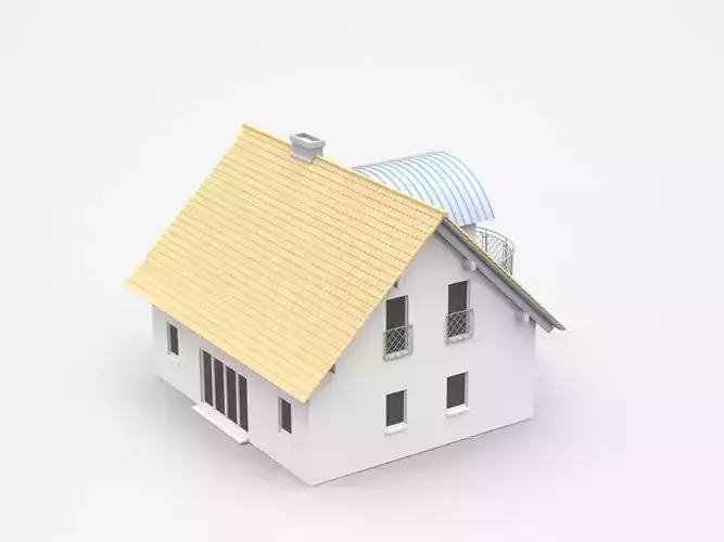 Light Two-storey House With Big Round Shape Balcony