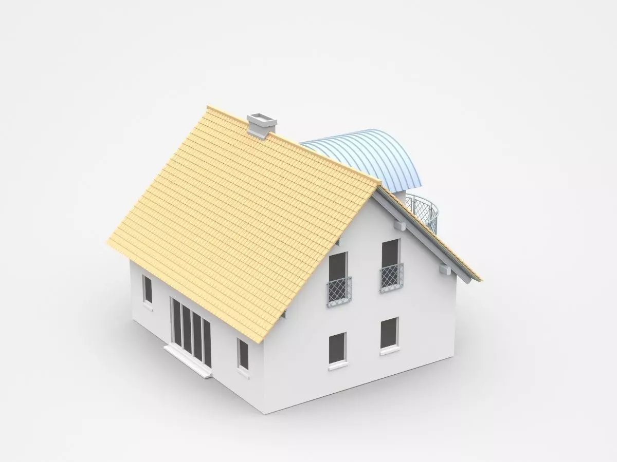 Light Two-storey House With Big Round Shape Balcony 3D model_0