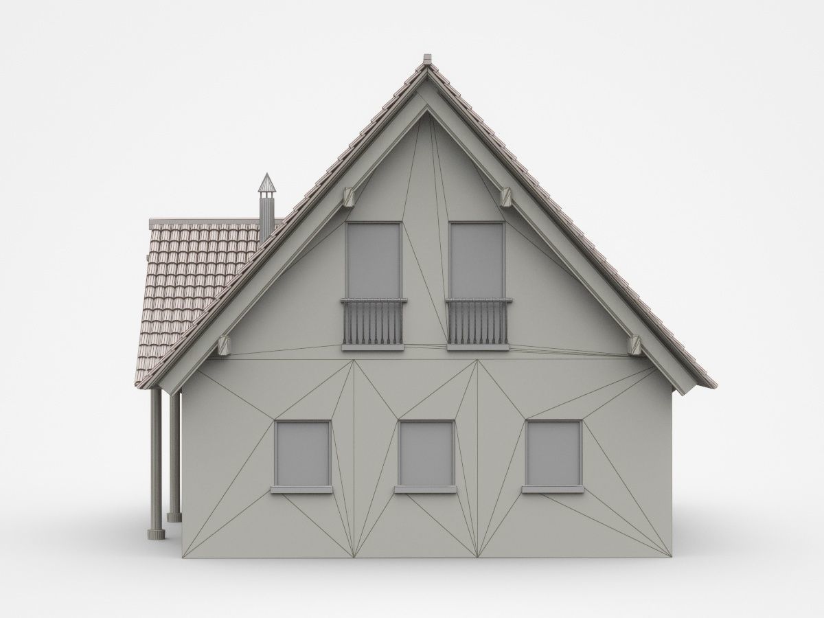 Light Two-storey House With Gable Shape Roof 3D model_5
